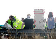 A general view of the scene on the London bound carriageway of the Sheppey Bridge Crossing near Sheerness in Kent following a multi vehicle collision earlier this morning.