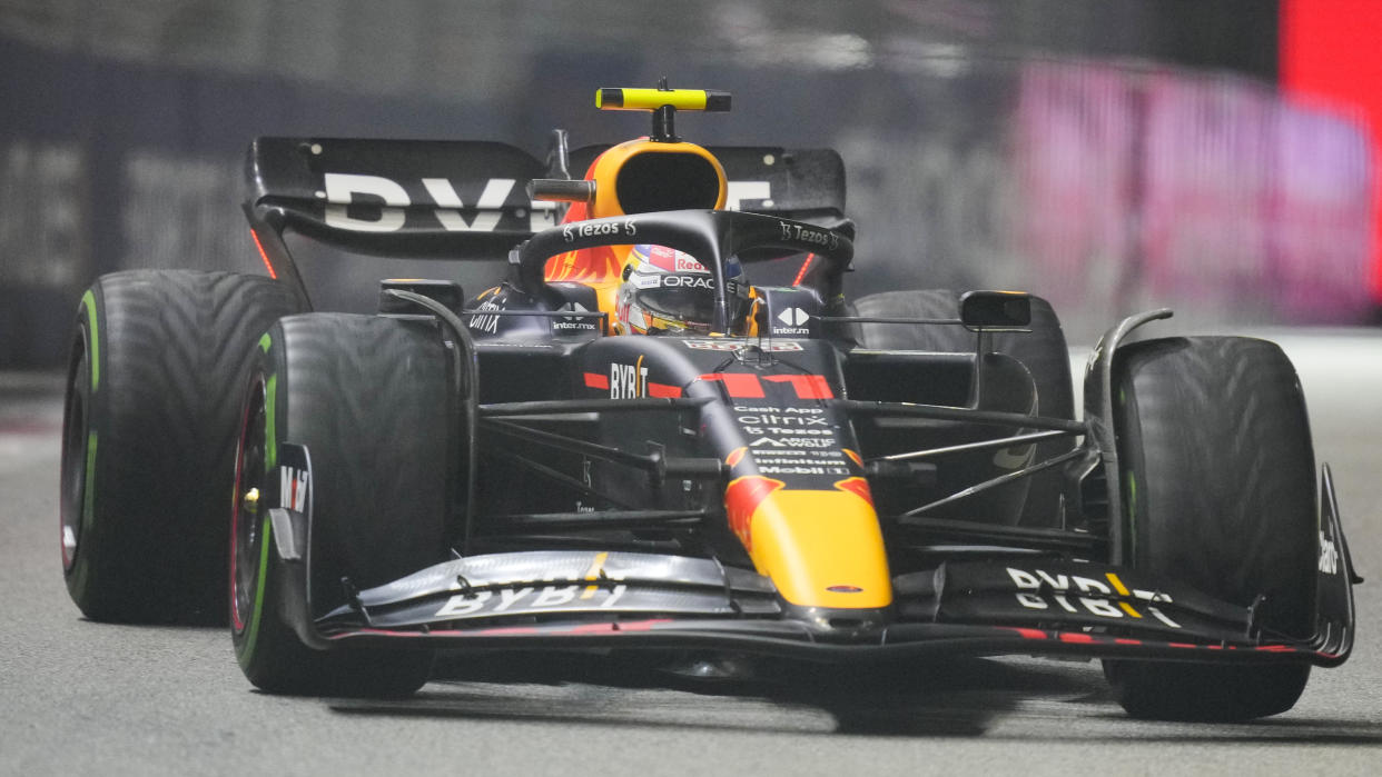 Sergio Perez won the Formula 1 Singapore Grand Prix on Sunday. (AP Photo/Vincent Thian)