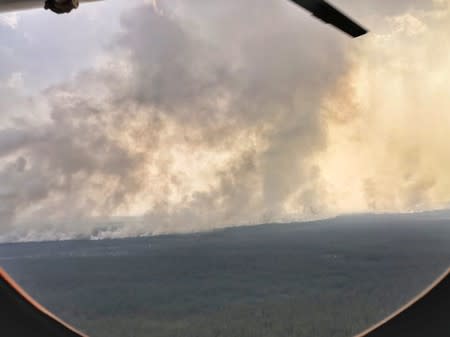 A view shows smoke from wildfires in the Republic of Sakha