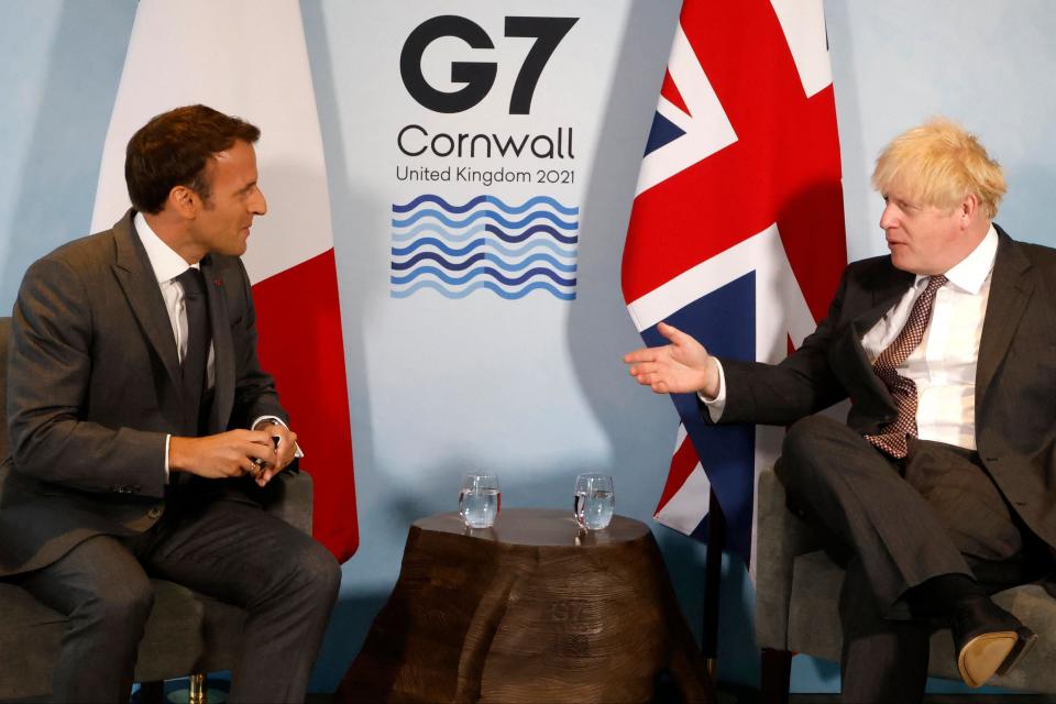 Emmanuel Macron meets Boris Johnson at the G7 summit (AFP via Getty Images)