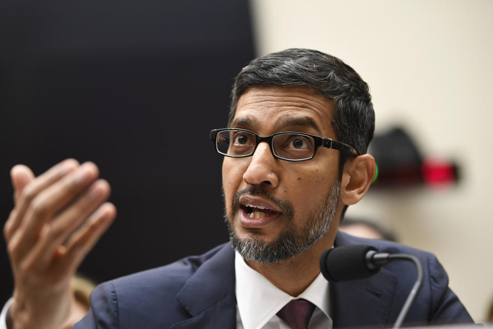 Google CEO Sundar Pichai testifies before the House Judiciary Committee. (Xinhua/Liu Jie via Getty Images)