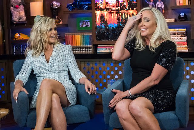 <p>Charles Sykes/Bravo/NBCU/getty</p> Tamra Judge and Shannon Storms Beador on 'Watch What Happens Live with Andy Cohen'