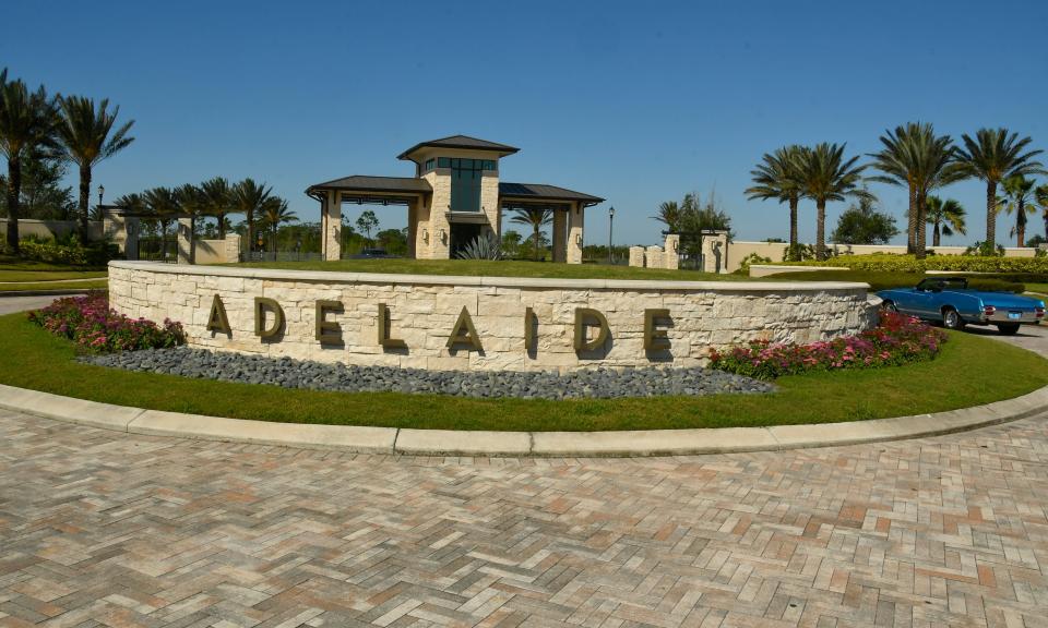 This is the entrance to the Adelaide gated community in Viera, where home prices start at $1.2 million.