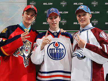 Nugent-Hopkins (C) was picked ahead of Gabriel Landeskog (R) and Jonathan Huberdeau (L) at last June's NHL entry draft