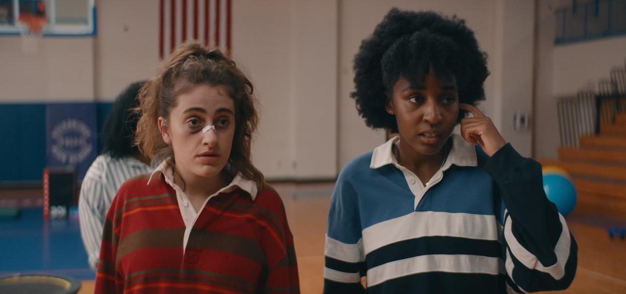 Rachel Sennott, left, and Ayo Edebiri star as high school girls looking to meet the girls of their dreams in the comedy Bottoms, from director Emma Seligman. (Orion Releasing - image credit)