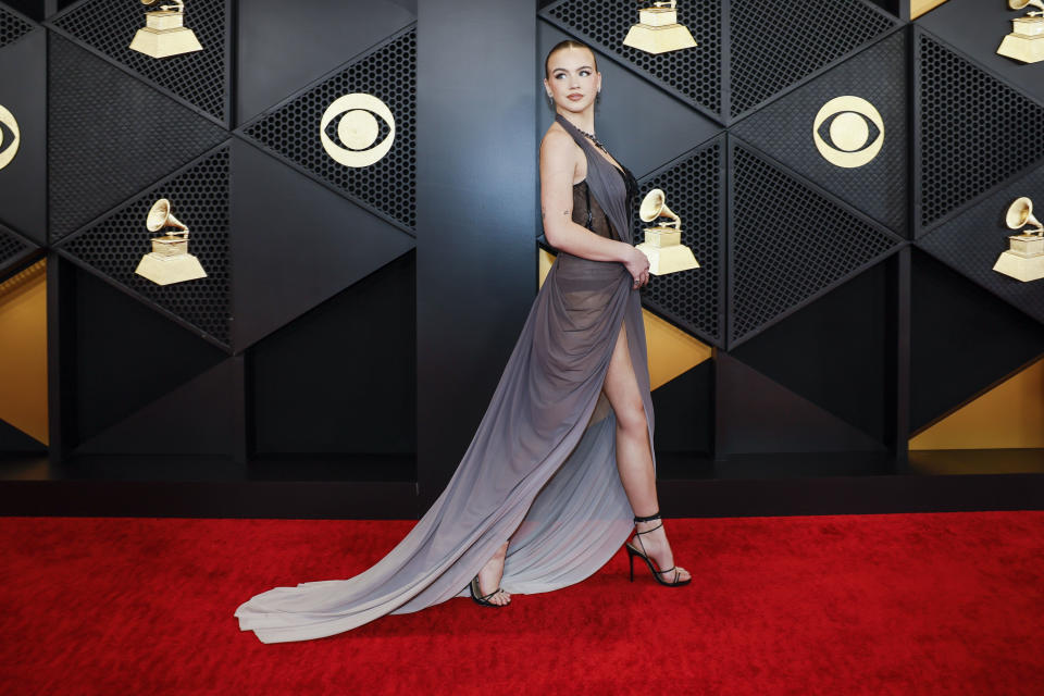 Los Angeles, CA - February 04: Emma Brooks McAllister arrives on the Red Carpet at the Crypto.com Arena  in Los Angeles, CA, Sunday, Feb. 4, 2024. (Allen J. Schaben / Los Angeles Times via Getty Images)