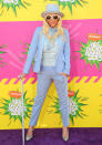 Celebrities in pastel fashion: Kesha wore this baby blue suit to the Nickelodeon Kids’ Choice Awards in LA.<br><br>© Rex