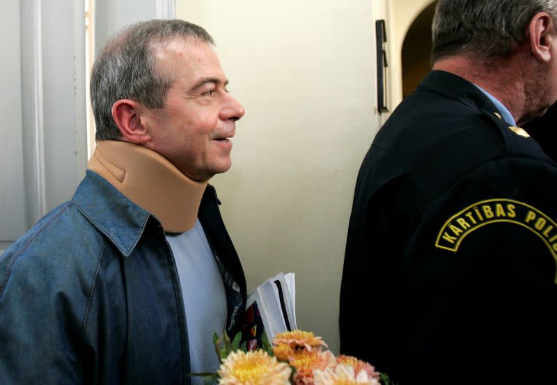 FILE PHOTO: Aivars Lembergs, Mayor of western Latvia's port city Ventspils, leaves Riga Regional Court after a hearing