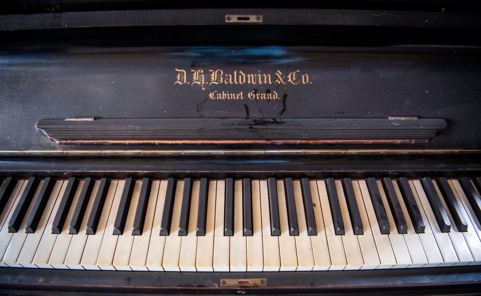A Baldwin piano inside the former Odd Fellows building in downtown Ellettesville on Tuesday, May 14, 2024.