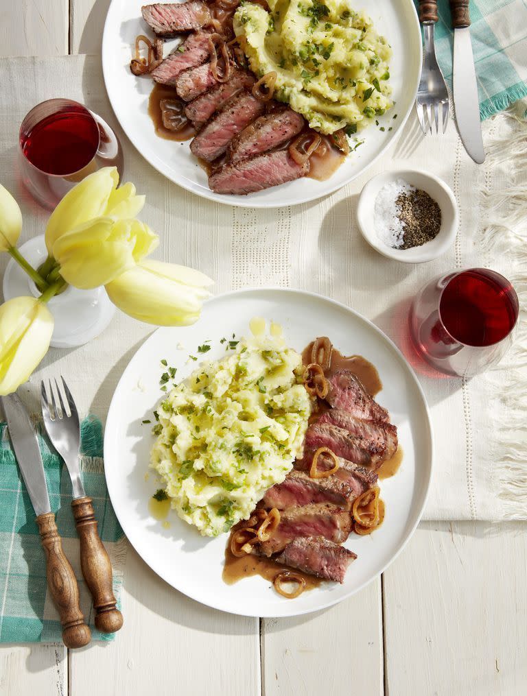 strip steak with lemon mashed potatoes