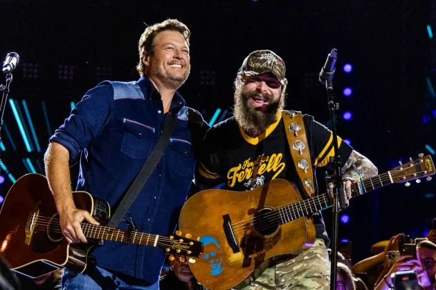 Blake Shelton and Post Malone at the 51st CMA Fest at Nissan Stadium on June 6, 2024. - Credit: John Shearer/Getty Images