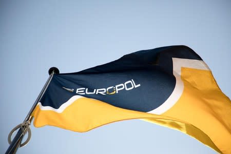 Undated handout archive photo shows Europol's flag outside the headquarters in The Hague