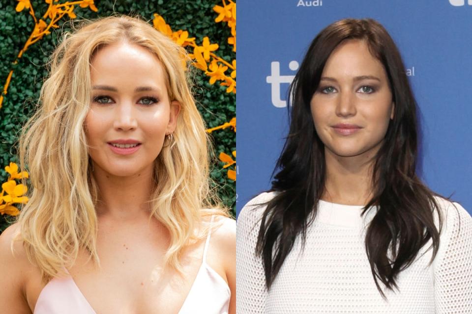 Jennifer Lawrence es rubia y así la vimos en sus primeros papeles relevantes en películas como 'Lejos de la tierra quemada' (2008) o 'Winter's Bone' (2010). Fue gracias a su rol en 'Los juegos del hambre' (2012) que descubrimos que la actriz también luce de maravilla con el cabello oscuro. En los últimos años ha vuelto a su tono natural. (Foto: Lev Radin / Walter McBride / Getty Images)