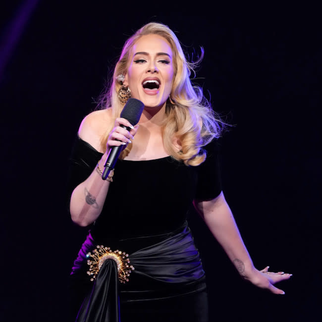 La cantante de 36 años, que cuenta con un gran número de seguidores LGBTQ+, actuaba en uno de sus conciertos 'Weekends with Adele' en el Colosseum at Caesars Palace de Las Vegas cuando dio una lección contra la homofobia. credit:Bang Showbiz