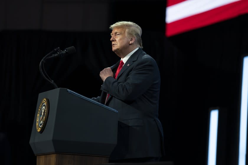 President Donald Trump speaks to a group of young Republicans at Dream City Church, Tuesday, June 23, 2020, in Phoenix. (AP Photo/Evan Vucci)