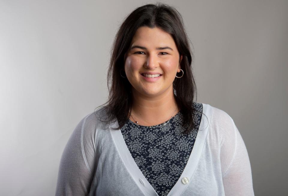 Montgomery Advertiser reporter Hadley Hitson poses for a photo in Montgomery, Ala., on Monday, Aug. 2, 2021.