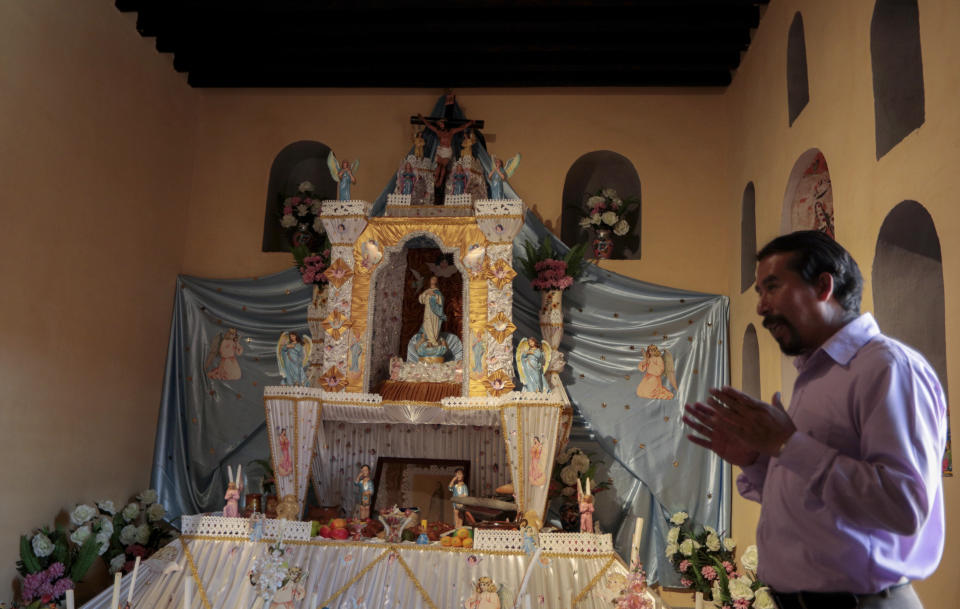 Jesus Vazquez, a historian with the Santa Rosa art museum in Puebla, housed in a former convent for cloistered nuns, speaks during an interview, inside the museum in Puebla, Mexico, Monday, Sept. 12, 2022. Cloistered nuns left an anonymous print on Mexican cuisine over the centuries, dreaming up some of the country’s most iconic dishes when called upon to serve special meals for important men while remaining unnamed and out of sight to the world. “There were more than 300 recipes created by nuns, but that’s not very well known because it’s almost never mentioned,” said Vazquez.