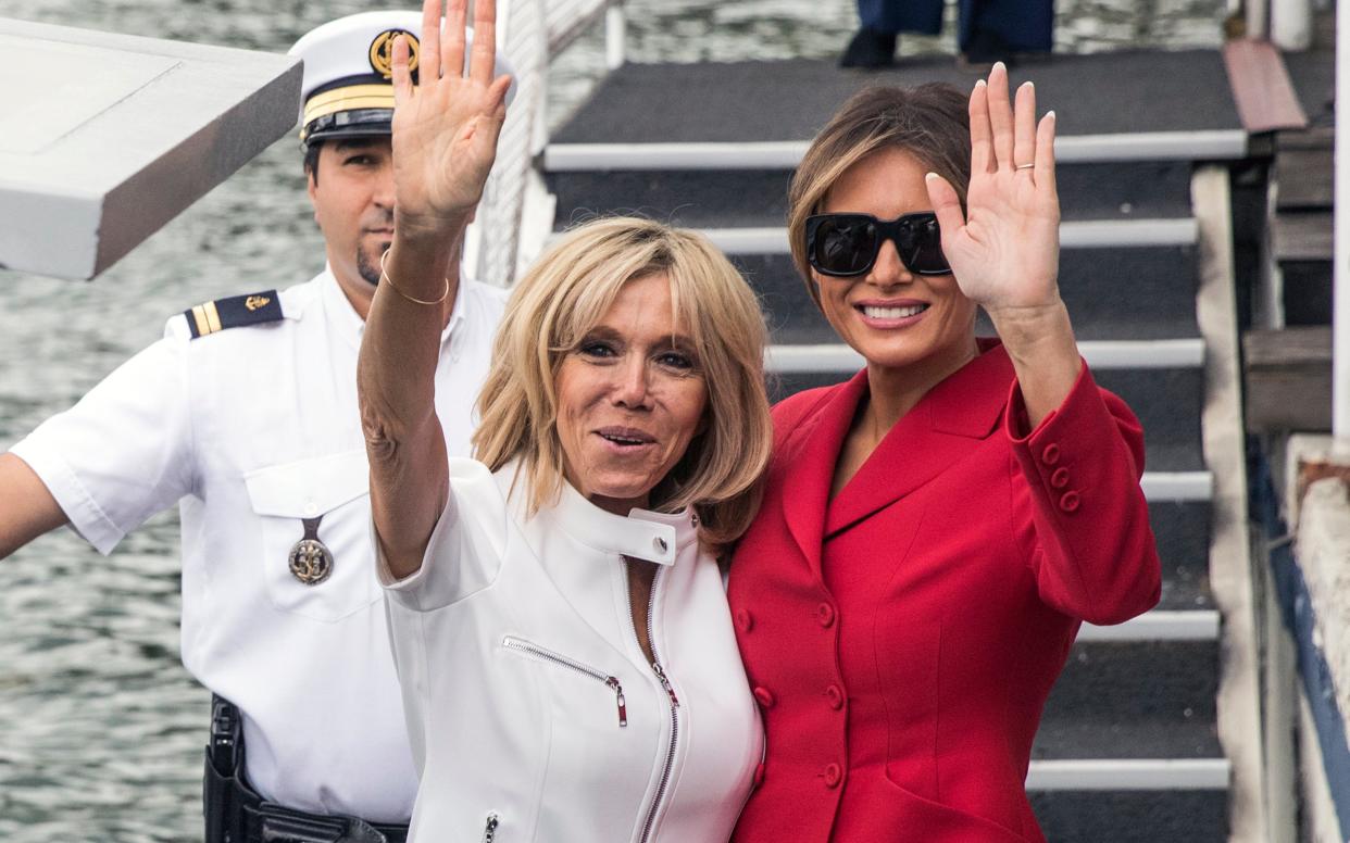 Brigitte Macron poses alongside US First Lady Melania Trump - EPA