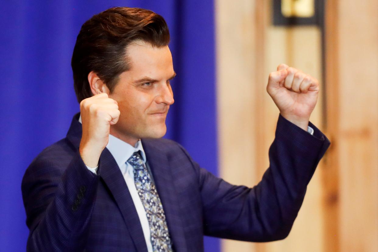  Matt Gaetz gestures during 