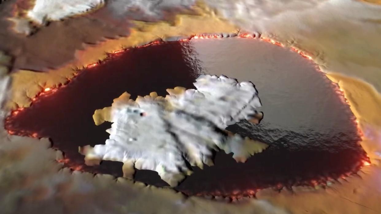  A visualization of the glass lava lake spotted on Jupiter's volcanic moon Io. 