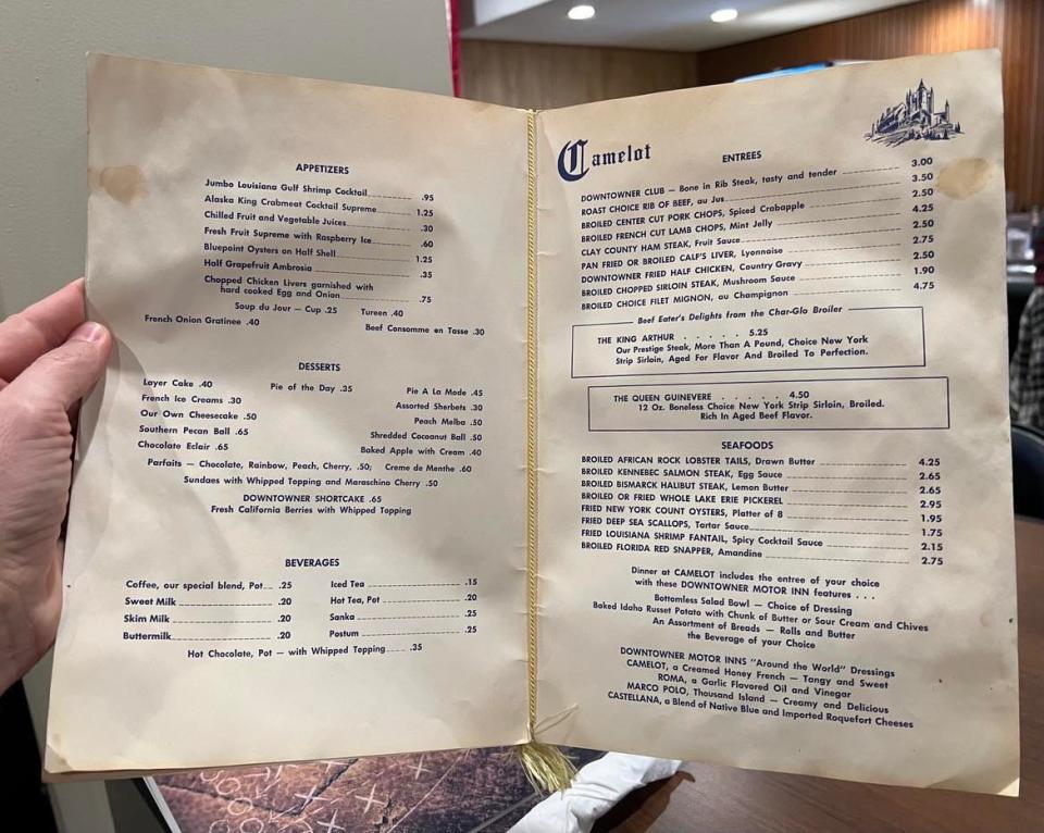 Leather Helmet Grill, 621 Market Ave. N, is a new downtown Canton restaurant and bar. Shown is a vintage menu from the Camelot restaurant, which was located in the same building in the 1960s.