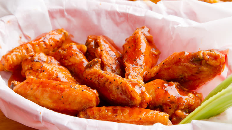 Buffalo wings in basket