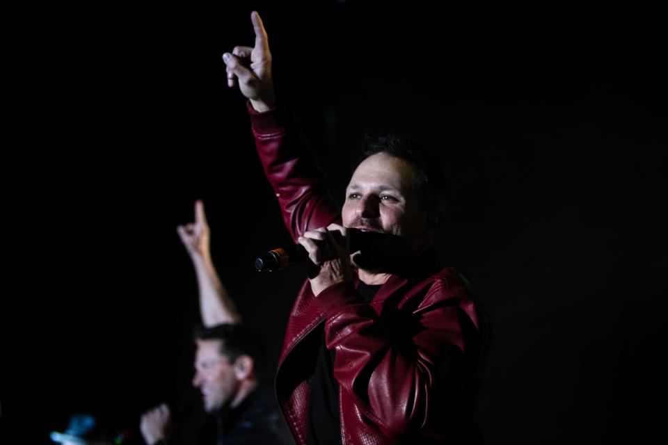 Drew Lachey performs Dec. 17, 2021, with the band 98 Degrees in front of a sold-out crowd at the Hard Rock Casino Cincinnati.