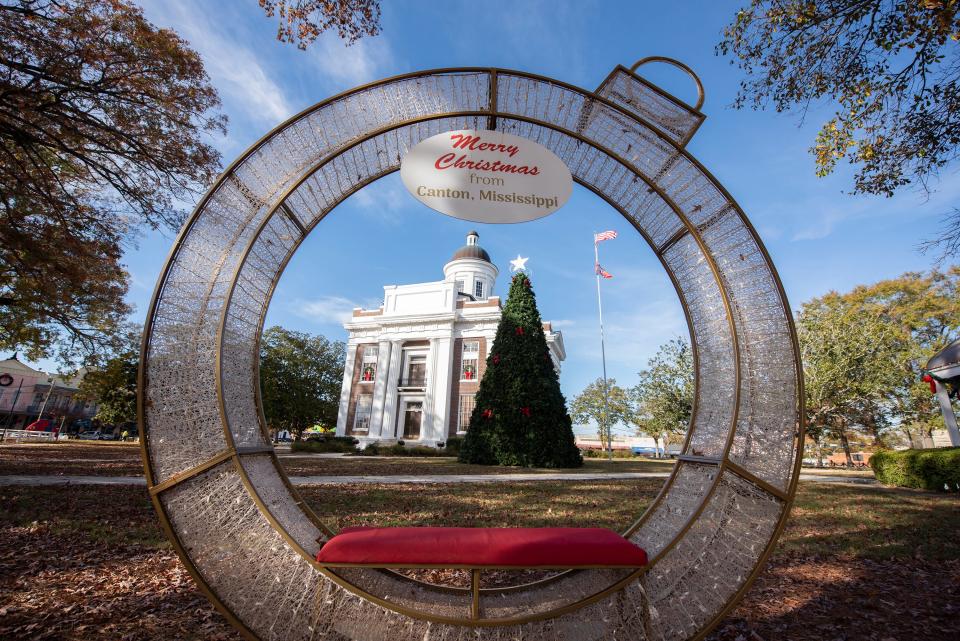 The winds are blowing toward Christmas in Canton Monday, Dec. 22, 2021, as the opening of the annual Canton, Miss., festival approaches. The holiday event that blankets Canton Square with lights includes rides, parades, and Santa and Mrs. Clause. Christmas in Canton begins Nov. 26 and runs through Dec. 24.