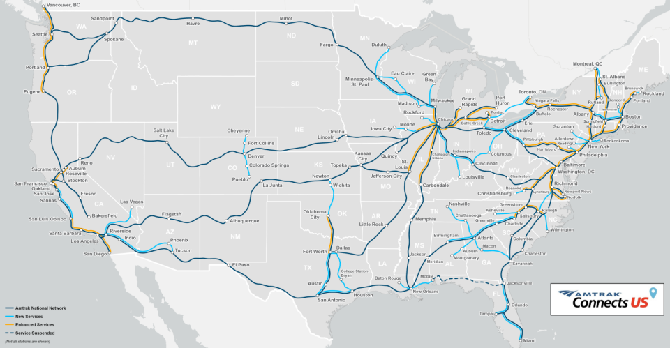 Amtrak's proposed new services and enhanced services.