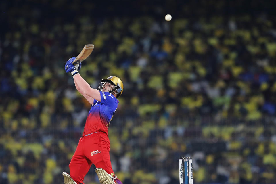 Royal Challengers Bengaluru's Anuj Rawat plays a shot during the Indian Premier League cricket tournament match between Chennai Super Kings and Royal Challengers Bengaluru in Chennai, India, Friday, March 22, 2024. (AP Photo/R. Parthibhan)