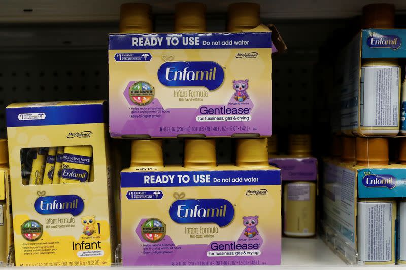 Mead Johnson's product Enfamil baby formula are displayed on a store shelf in New York