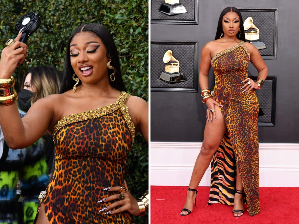 Megan Thee Stallion walked the Grammys red carpet in a bold leopard