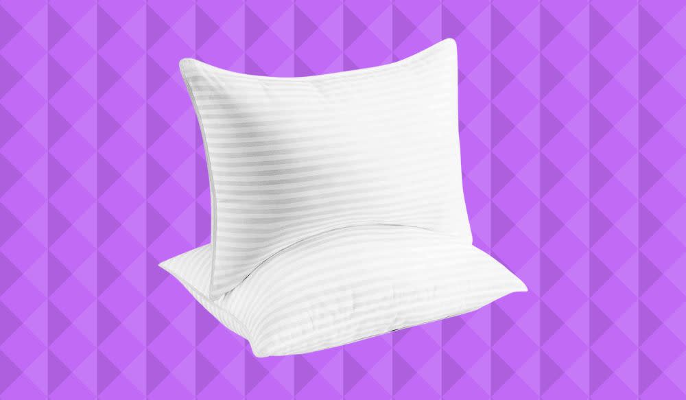 two beckham hotel collection pillows on a purple background