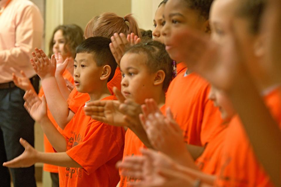 Sherman Elementary students entertain Dayspring residents Wednesday morning to celebrate Easter.