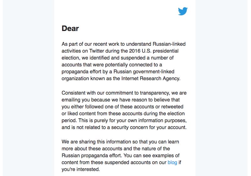 Twitter will tell you if you interacted with Russian bots prior to the 2016 election, but it’s not telling you the names of those profile aacounts