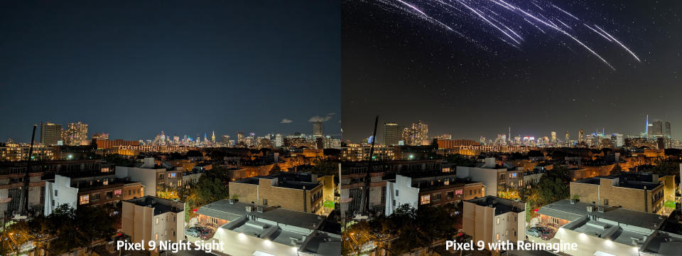 If you zoom in, the results don't really hold up. But from afar, the Pixel 9's Reimagine feature can create some fantastical photos like this one with an AI-generated starry night. 