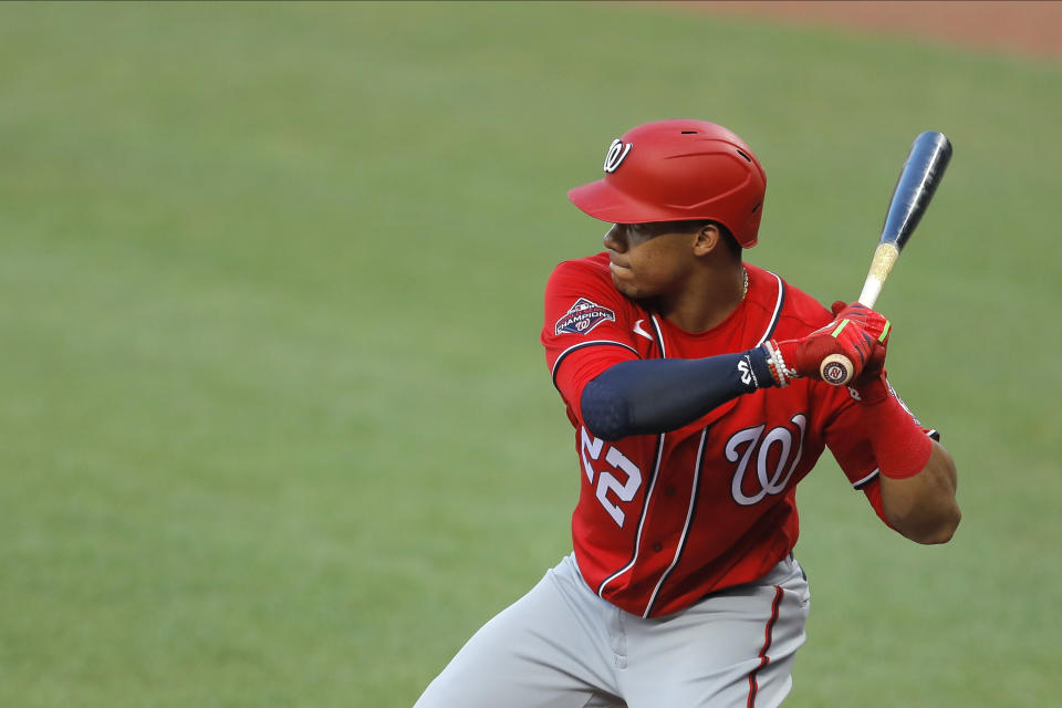 Washington Nationals' Juan Soto will sit out the season's first game against the Yankees. (AP Photo/Julio Cortez)