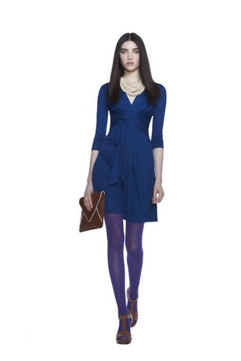 Royal Blue 3/4-Sleeve Wrap-Tie Dress, $130.00.