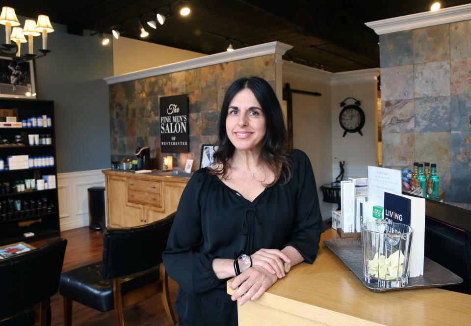 Carmela Kinnally, owner of The Fine Men's Salon of Westchester talks about her Mamaroneck business April 18,  2019.