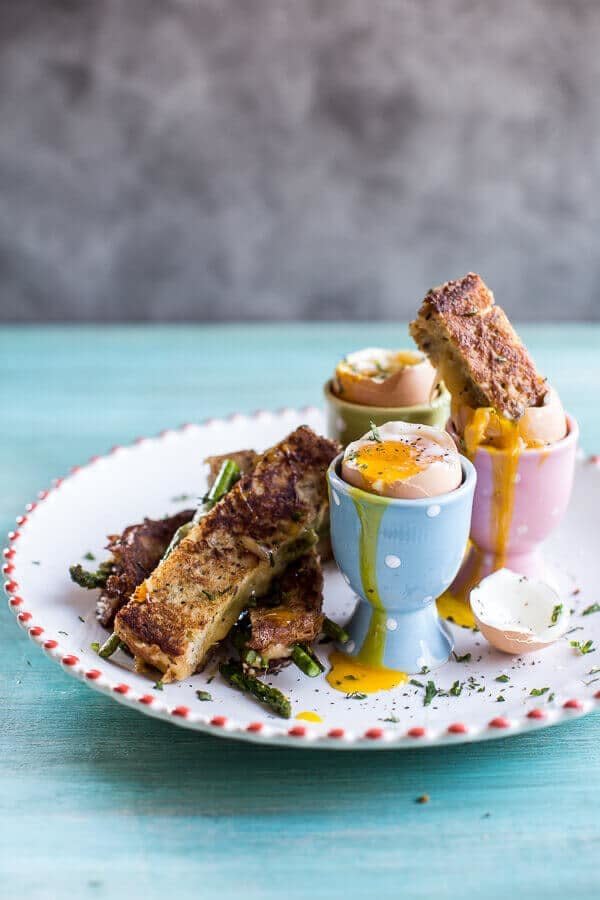 <strong>Get the <a href="https://www.halfbakedharvest.com/drippy-eggs-with-asparagus-french-toast-grilled-cheese-soldiers/?highlight=eggs" target="_blank">Drippy Eggs with Asparagus French Toast Grilled Cheese Soldiers</a> recipe from Half Baked Harvest</strong>