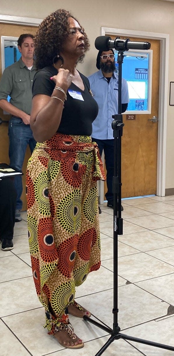 Linda Claire, a registered nurse, addressed the overall condition of the displaced people residing at the Hertz Arena in Estero at the Hurricane Ian town hall on Saturday.