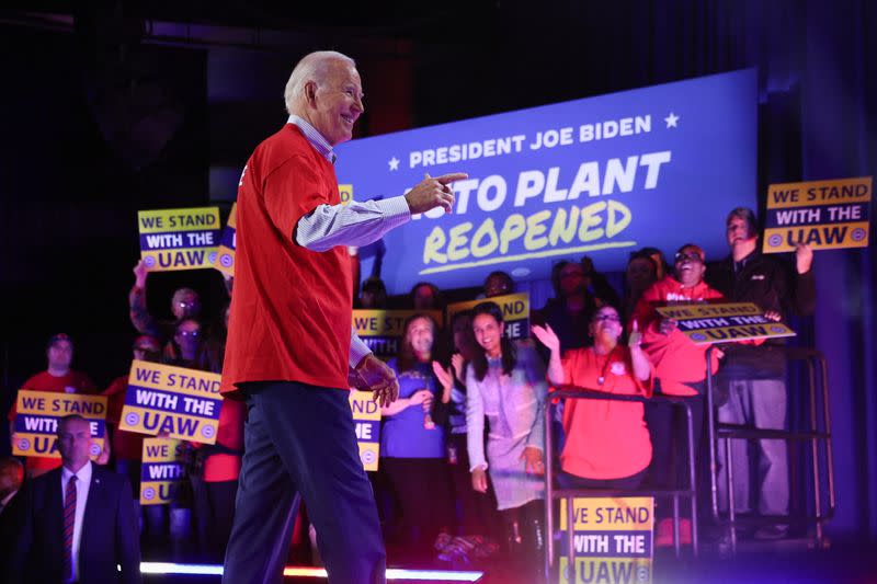 U.S. President Biden delivers remarks to UAW union members in Belvidere, Illinois