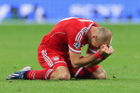 Arjen Robben of Bayern Muenchen celebrates after winning the UEFA Champions League Final.