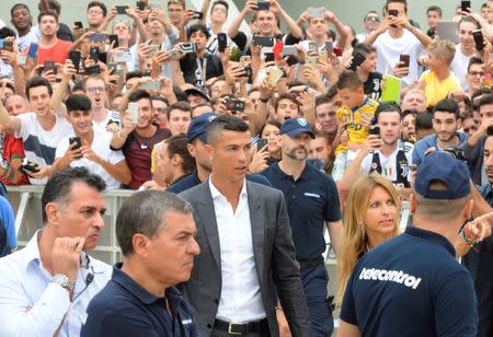 Cristiano Ronaldo arrives at the Juventus' medical center in Turin, Italy July 16, 2018. REUTERS/Massimo Pinca