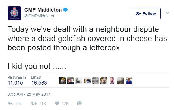 Police revealed the bizarre incident on Twitter (Twitter/@GMPMiddleton)