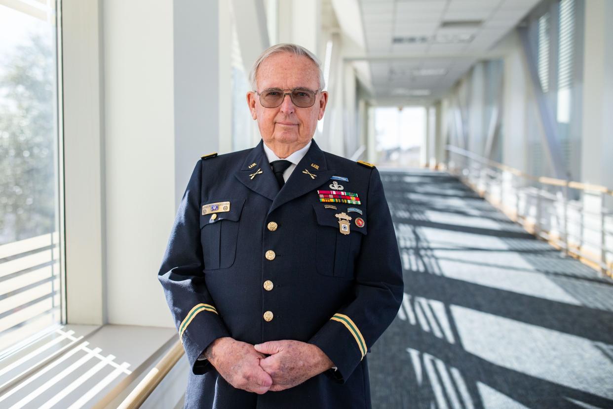 Thomas Baker, 80, traveled from Daytona Beach Shores to Tallahassee to meet with state representatives and senators on Tuesday and Wednesday to discuss ways to ease the property insurance burden on condo owners. He wore his Army uniform to stand out from the crowd.