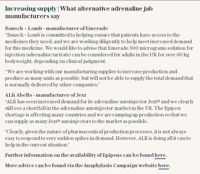 Increasing supply | What alternative adrenaline jab manufacturers say