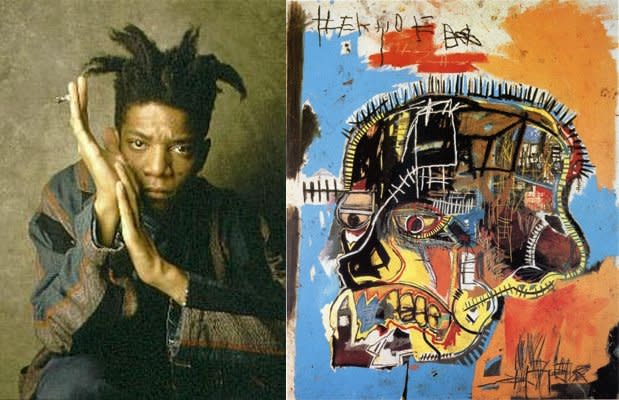 美國藝術家巴斯奇亞（Jean-Michel Basquiat）與他1981年的作品《骷髏》（Scull）（Wikipedia / Fair Use）