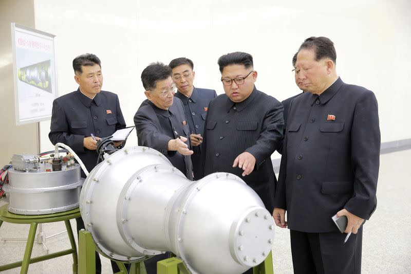 FILE PHOTO: North Korean leader Kim Jong Un provides guidance on a nuclear weapons program in this undated photo released by North Korea's Korean Central News Agency