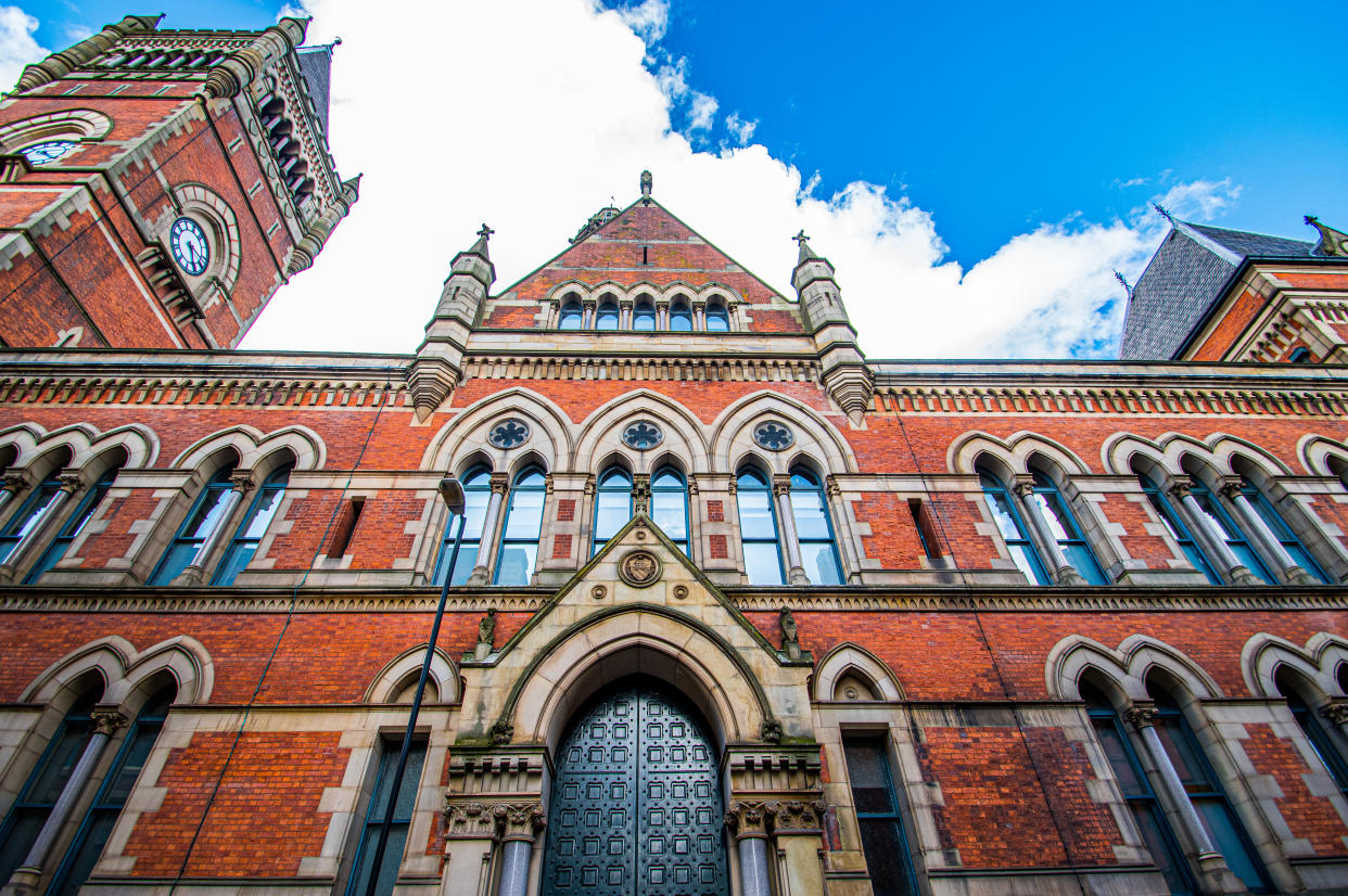 Exterior façade of the Crown Courts Building, Minshull Street, showing the Victorian and twentieth-century fabrics, Manchester, England - September 13, 2017